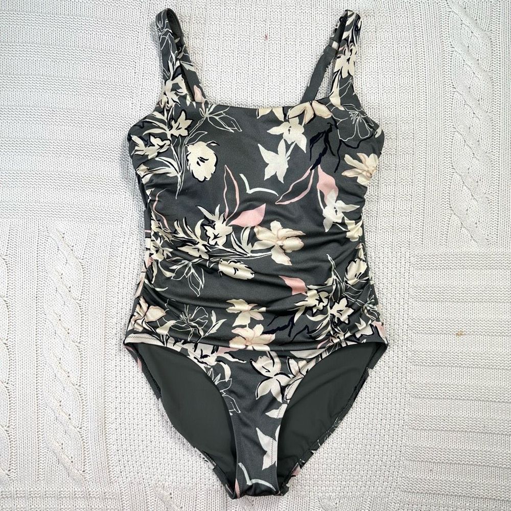 Athleta Floral Square Neck One Piece Swimsuit size Medium